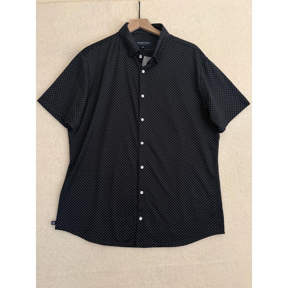 Mizzen+Main Shirt Mens XL Black Polka Dot Short Sleeve Button Up Trim Fit